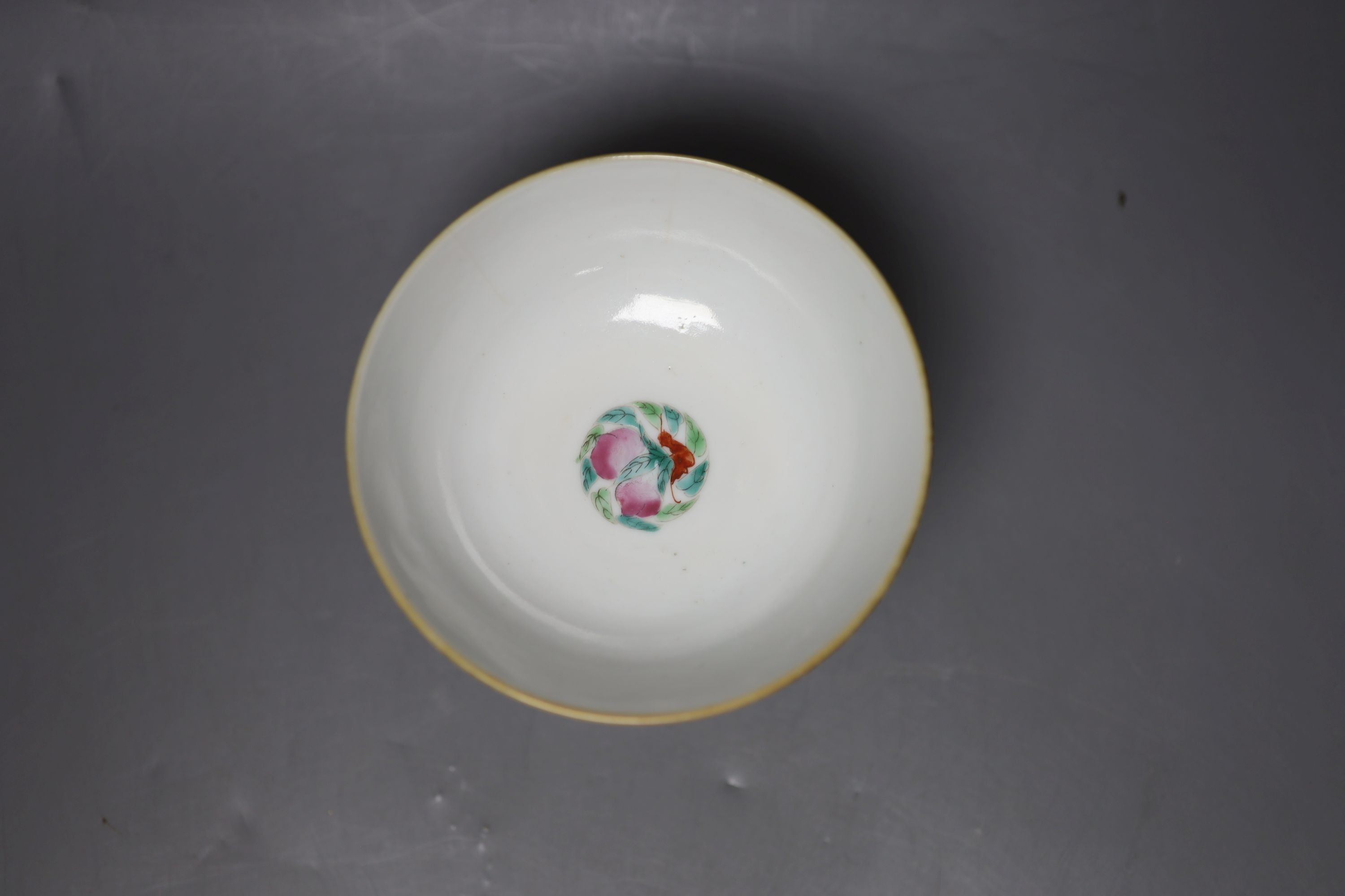 A 19th century Chinese famille stem cup, 12cm diameter